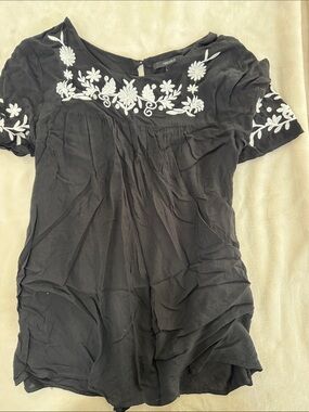 Forever 21 Black Top with White Floral Embroidery